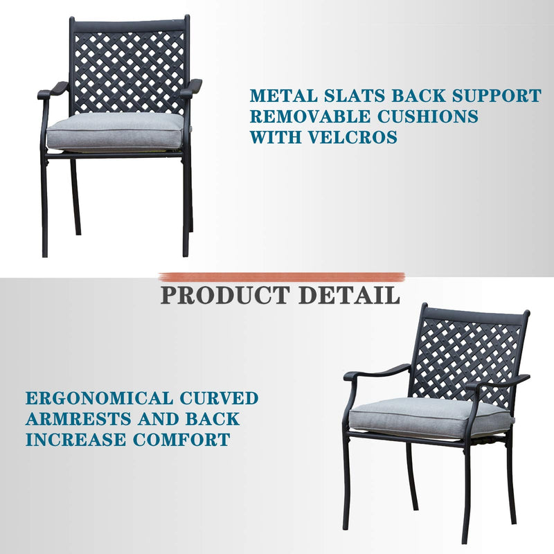 Festival Depot 5 Piece Patio Dining Set Metal Chairs with Seat Cushions and Round Iron Table with Umbrella Hole All Weather Outdoor Furniture for Bistro Deck Garden