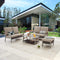 Festival Depot 4pcs Patio Conversation Set Wicker Chair All Weather Rattan Loveseat with Grey Thick Cushions Ottoman and Coffee Table in Metal Frame Outdoor Furniture for Deck Poolside