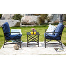 Festival Depot 3pcs Patio Outdoor Furniture Conversation Bistro Set Metal Armchairs with Thick Seat Back Cushions and Side Coffee Table for Lawn Backyard Deck