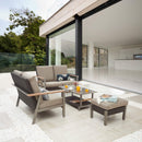 Festival Depot 4pcs Patio Conversation Set Wicker Chair All Weather Rattan Loveseat with Grey Thick Cushions Ottoman and Coffee Table in Metal Frame Outdoor Furniture for Deck Poolside