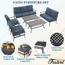 Festival Depot 6Pcs Outdoor Furniture Patio Conversation Set All Weather Black Metal Armchairs Loveseat with Seat and Back Cushions, 3-Seating Chair, Rectangle Coffee Table for Deck Lawn Garden