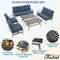 Festival Depot 6Pcs Outdoor Furniture Patio Conversation Set All Weather Black Metal Armchairs Loveseat with Seat and Back Cushions, 3-Seating Chair, Rectangle Coffee Table for Deck Lawn Garden