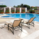 Festival Depot 3 Pcs Patio Outdoor Furniture Chaise Lounge Chair Set with Textilene Fabric and Metal Adjustable Back Curved Armrest, Glass Desktop Side Coffee Table for Porch Yard Garden
